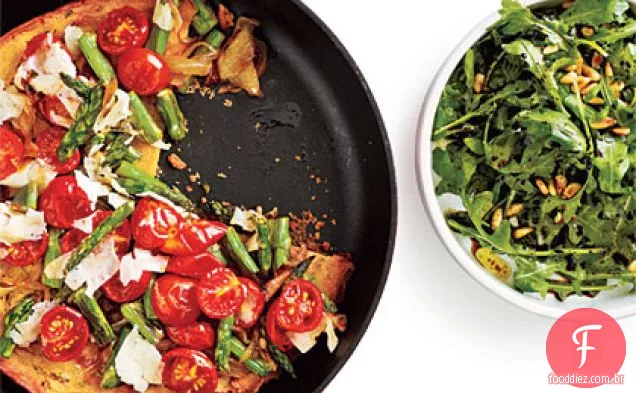 Espargos, tomate e cebola Farinata