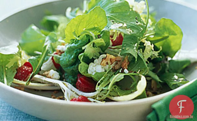 Salada de rúcula, Frisee e folha vermelha com morangos