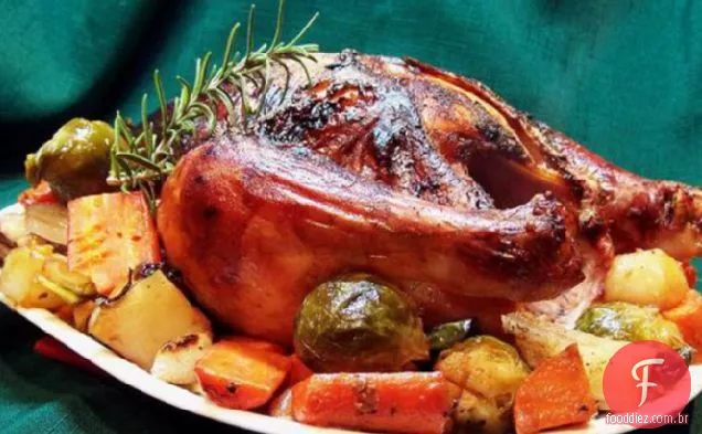 Frango Assado com laranja e avalanche de vegetais