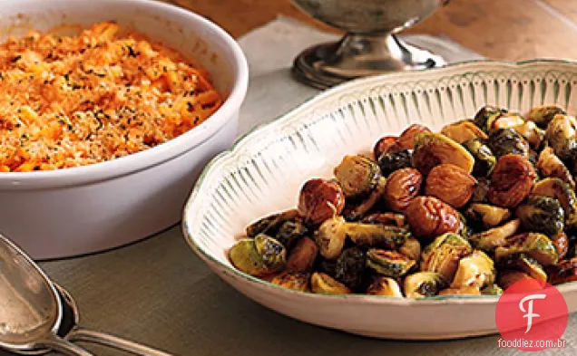 Castanhas caramelizadas e couves de Bruxelas