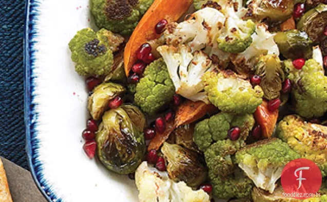Legumes assados com vinagrete de romã