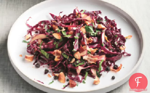 Salada De Repolho roxo com Pancetta quente-molho balsâmico