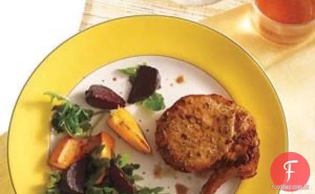 Costeletas De Porco Com Beterraba Assada E Laranjas