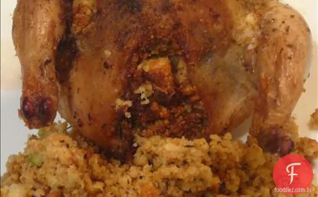 Frango Assado do Sul da Yankee Girl com recheio de Pão de milho