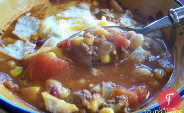 Sopa de taco com feijão e tortilhas assadas