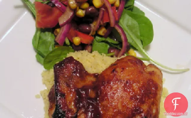 Salada de frango, arroz e feijão