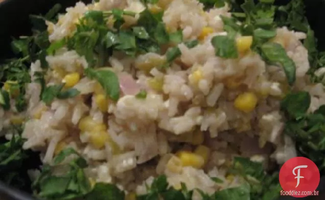 Pilaf de arroz branco com milho, Chiles assados e queijo fresco
