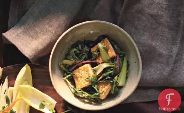 Bok choy frito e Mizuna com Tofu