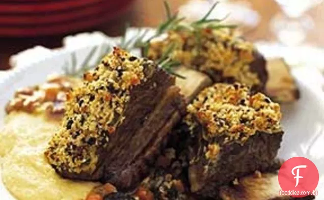 Costelas com crosta de Morel com Polenta